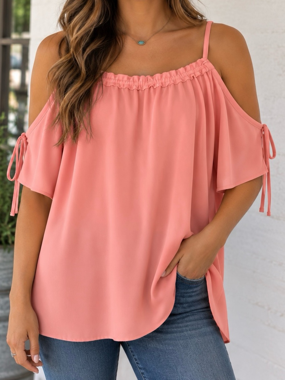 Dusty Pink Open Shoulder SoHo Blouse